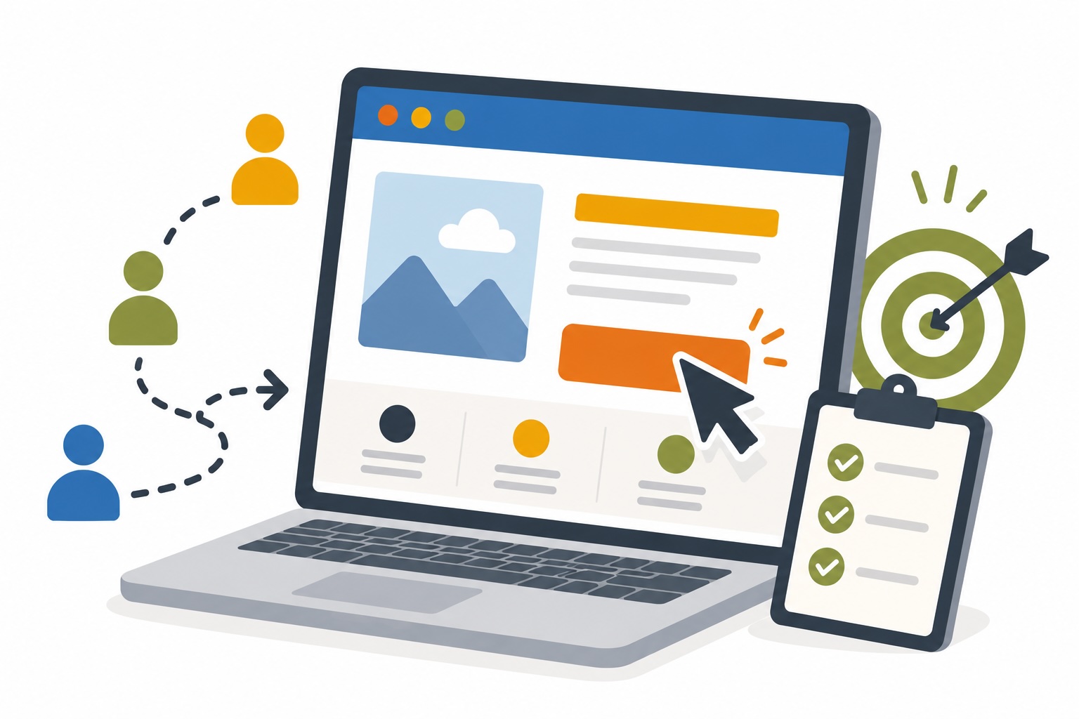 Laptop displaying website design elements