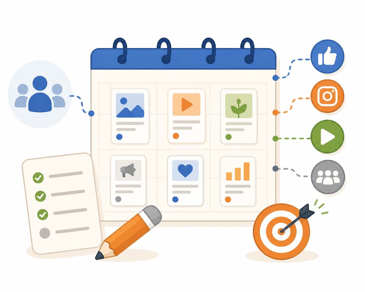 Calendar with social media planning elements.