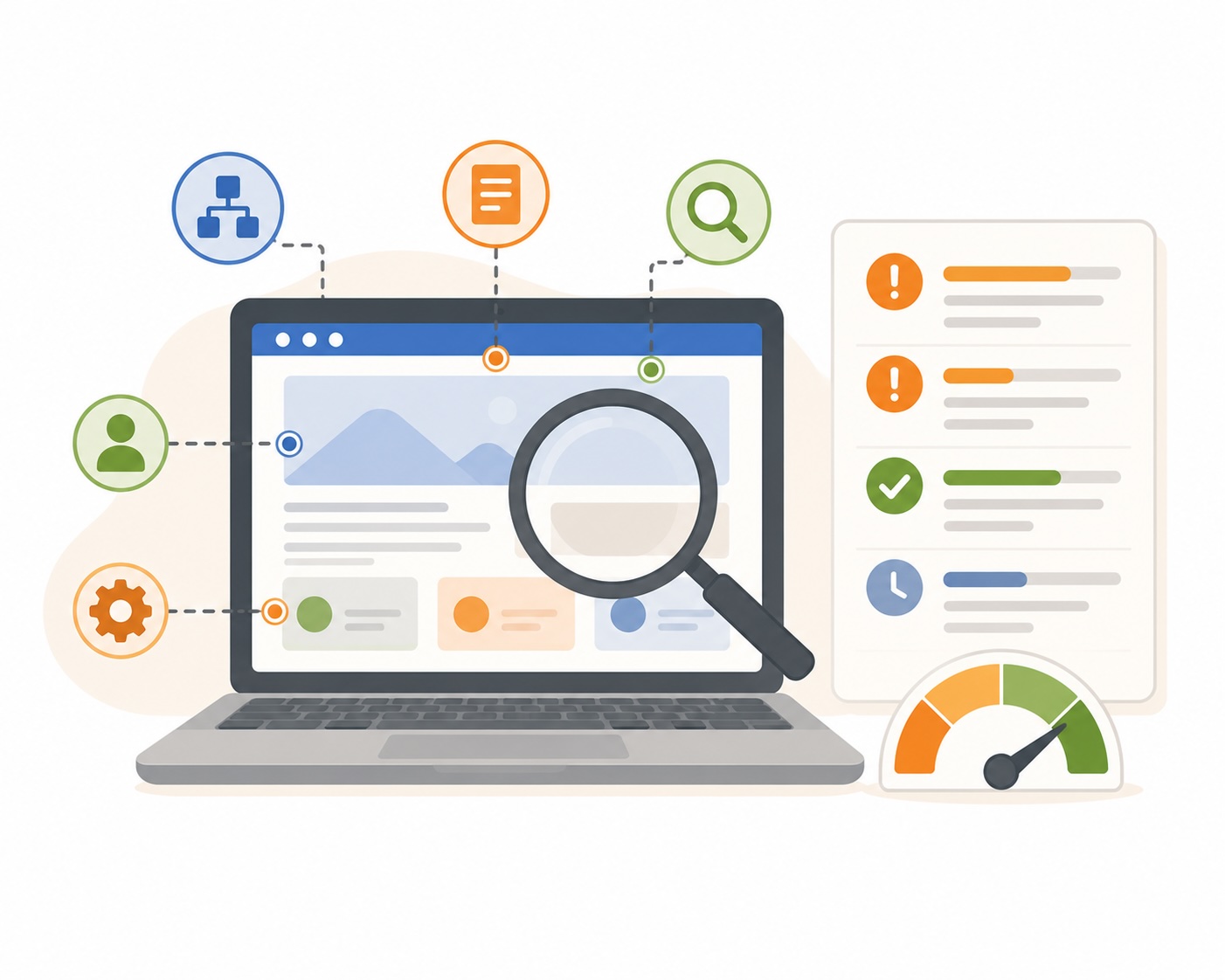 Laptop displaying website audit tools