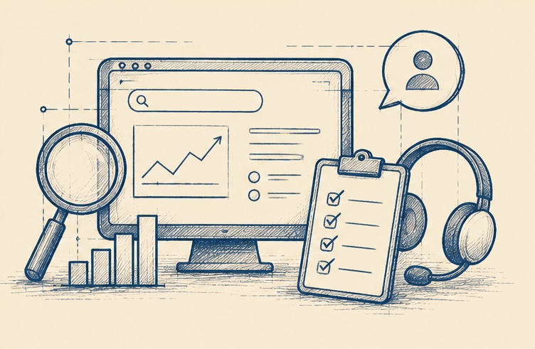 Sketch of computer with analytics tools